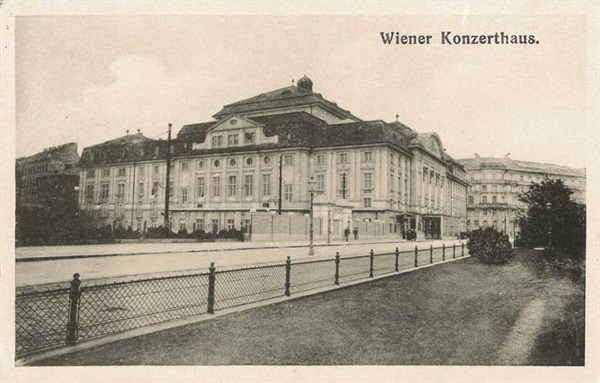 Postkarte Blick vom Wienfluss auf das Wiener Konzerthaus, 1914